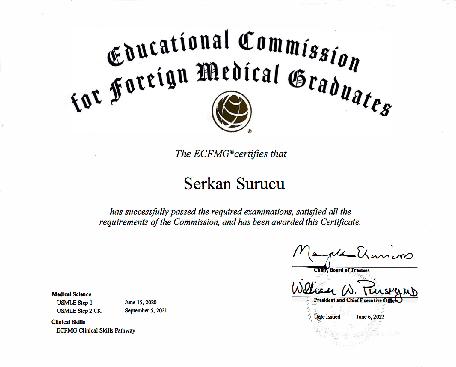 ECFMG — Sertifikalar